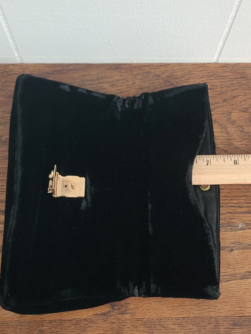Garay Vintage Black Velvet Evening Clutch with Gold Tone Clasp and Embellishment